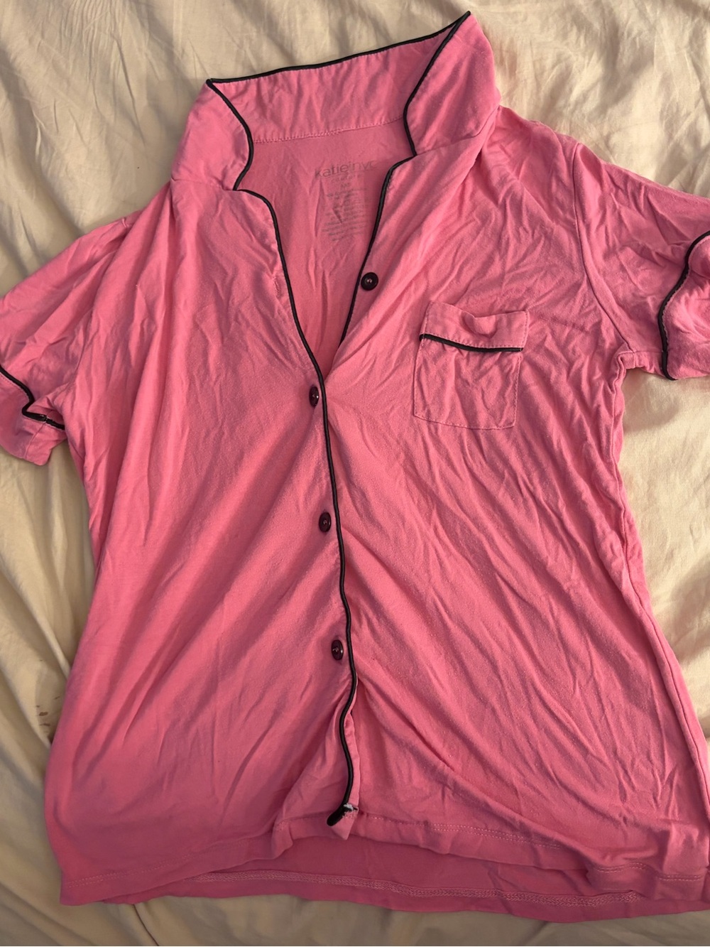 Katie J NYC Pink Top with Black Contrast Piping
